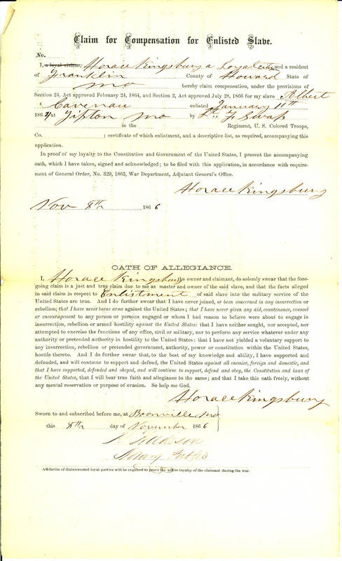 Kingsbury's Claim for COmpensation for Enlisted Slave