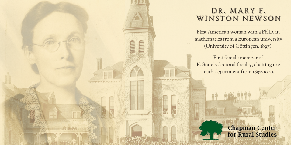 Dr. Mary F. Winston, first American woman to receive a PhD in mathematics from a European university (University of Göttingen, 1897), and the first female member of K-State's doctoral faculty.
